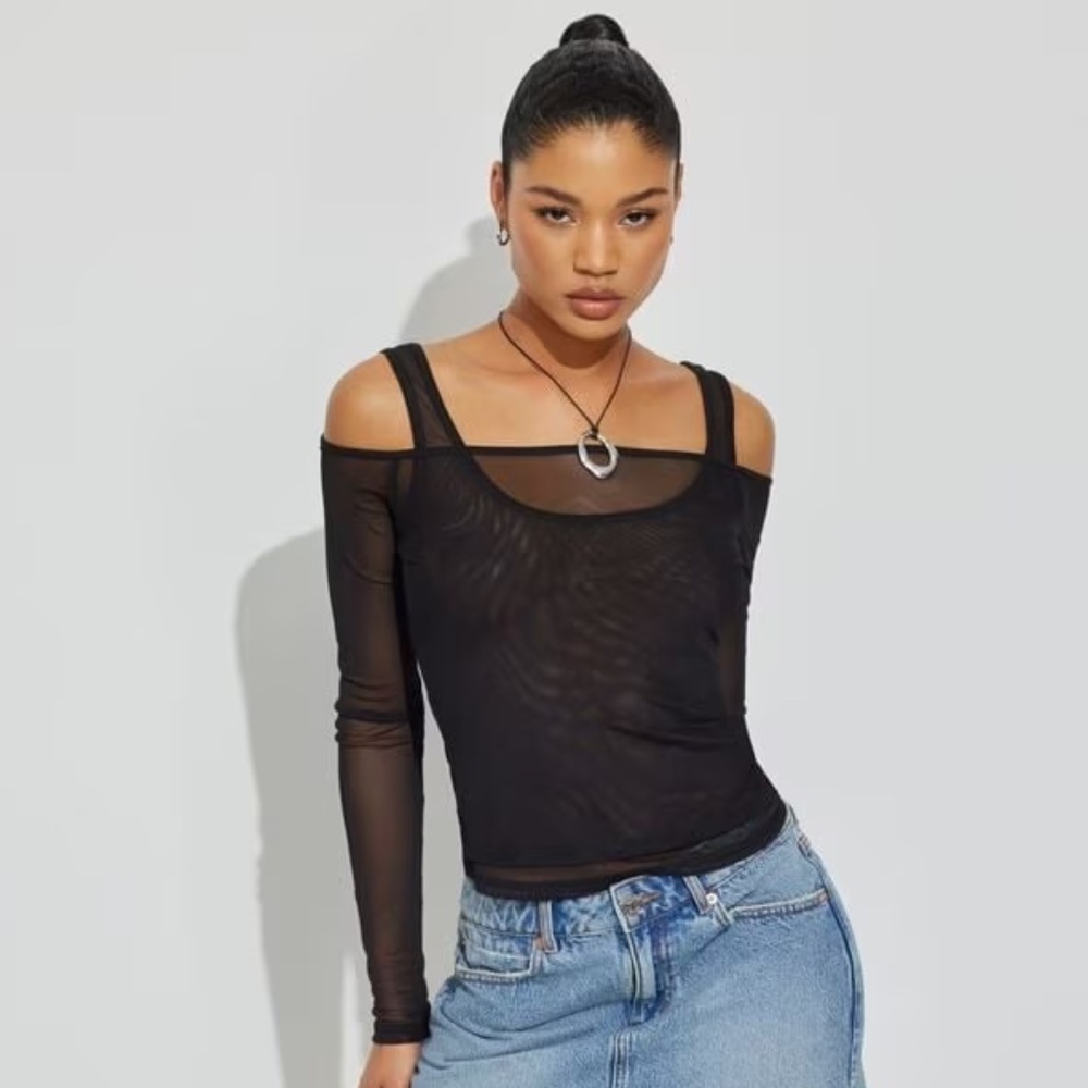 Garage Black Layered Mesh Top - Size S